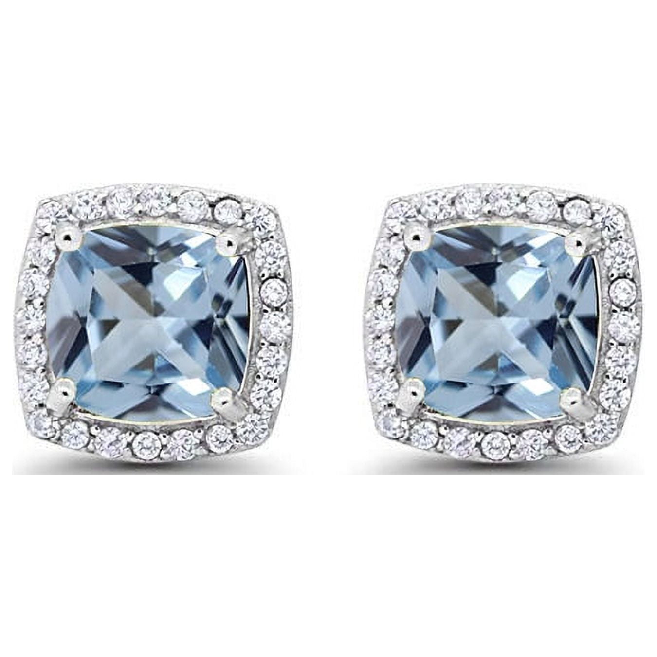 4 Ct Created Aquamarine Princess Cut Stud Earrings