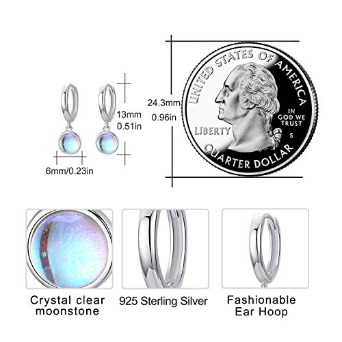Moonstone Hoop Earrings S925 Sterling Silver Jewelry Gift