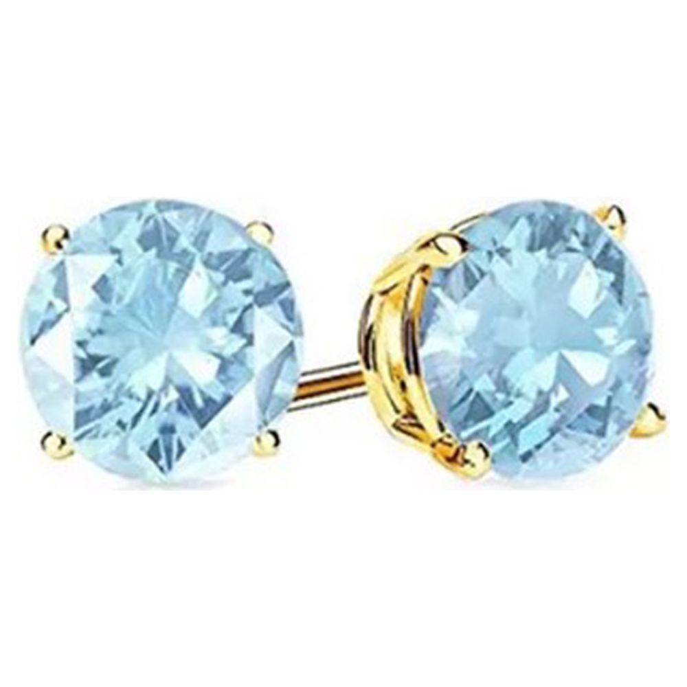 10k Yellow Gold Aquamarine Sapphire Stud Earrings