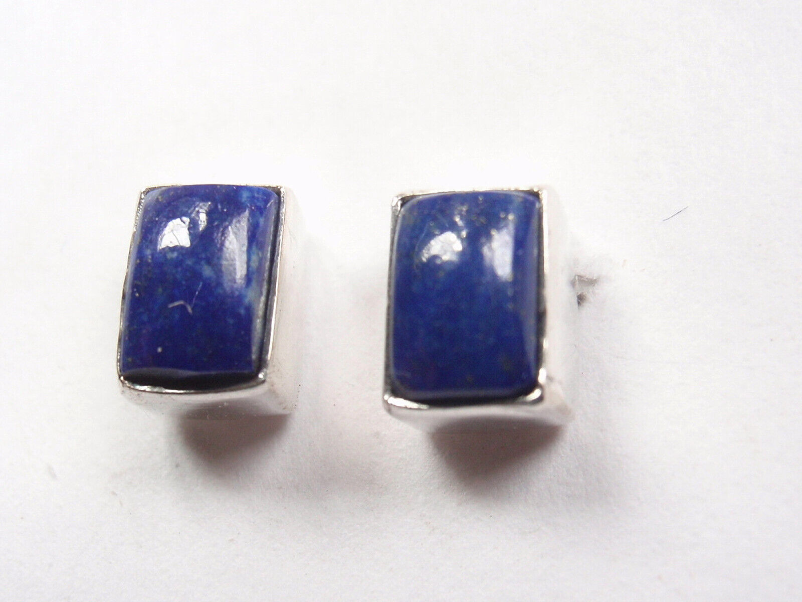 Dainty Lapis Lazuli Rectangle Stud Earrings 925 Silver