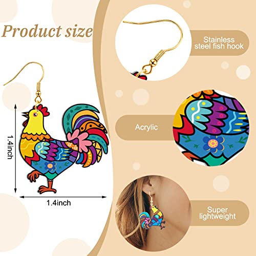 Funny Animal Rooster Earrings - Cute Farm Chicken Jewelry