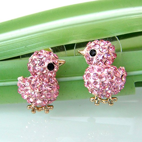 18k Gold Plated Pink Crystal Chicken Earrings