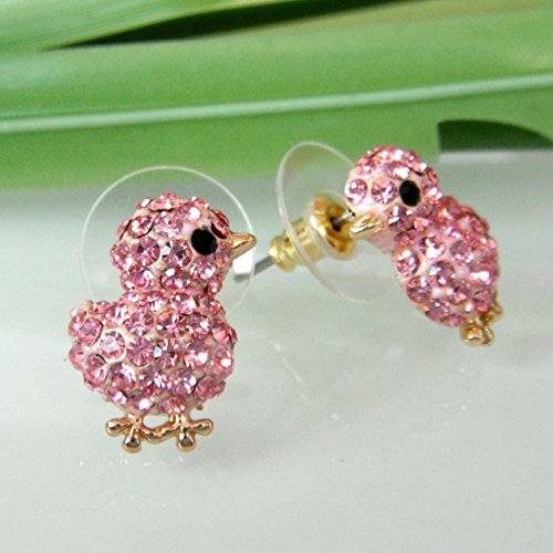 18k Gold Plated Pink Crystal Chicken Earrings