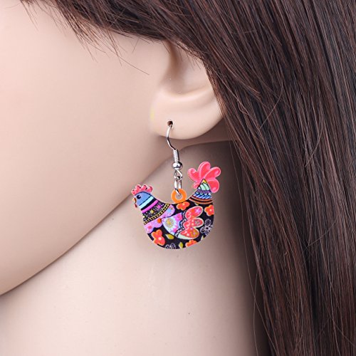 Bonsny Acrylic Hen Chicken Earrings - Funny Farm Gift