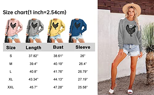 FASHGL Farm Sweatshirt Women Floral Chicken Pullover Funny Cute Graphic Tee Holiday Casual Tops Lightweight Blouse (Yellow, S)