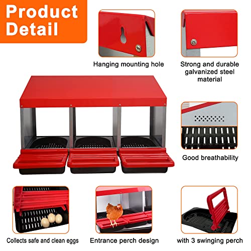 ZenxyHoC 3 Hole Chicken Nesting Box with Perch