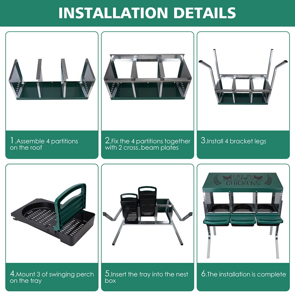 3-Hole Chicken Nesting Boxes with Chicken Perch - Ideal for 3 Chickens