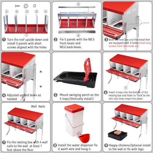 Adjustable 4-Hole Chicken Nesting Boxes with Swing Perch