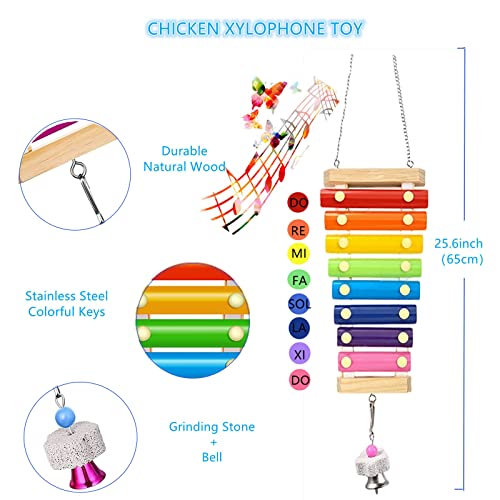 7PCS Chicken Coop Accessories Set: Toys, Swing, Perch, Xylophone, Mirror, Feeder