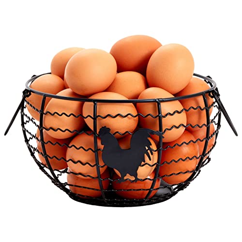 Farmhouse Chicken Wire Egg Basket (Black, 8.2 x 8.2 x 4.9 In)