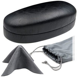 Distressed Leather Hard Shell Glasses Case with Pouch