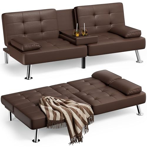 Modern Faux Leather Convertible Futon Sofa Bed