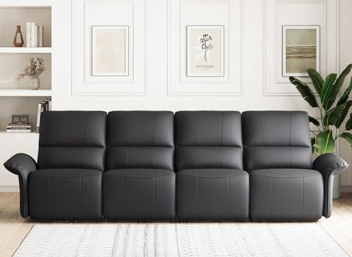 Belffin Black 4-Seater Leather Recliner Sofa
