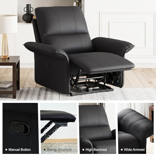 Belffin Black 4-Seater Leather Recliner Sofa