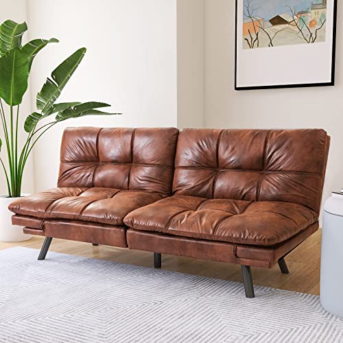 Thicker Brown Faux Leather Futon Sofa Bed