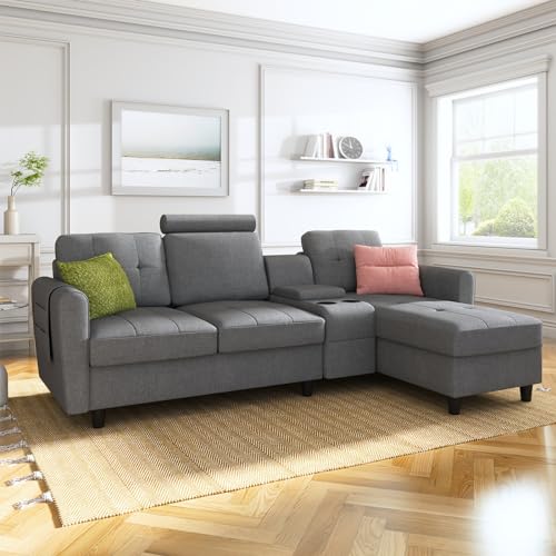 Modern L Shaped Sectional Sofa with Cup Holders