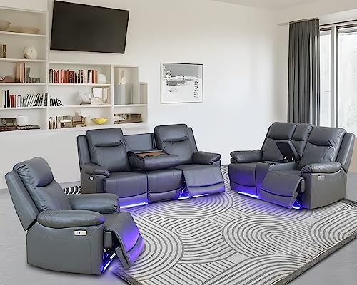 LED Power Recliner Sofa Set, Dark Grey