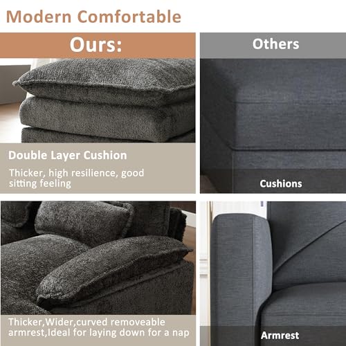 127" Cloud Couch Sectional Sofa with Ottoman