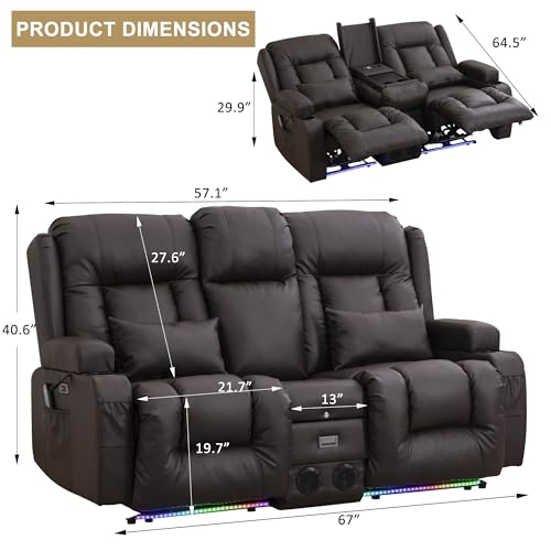 URRED Power Recliner Loveseat with LED Light