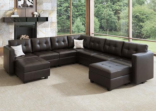 HONBAY Brown U-Shaped Modular Sectional Sofa