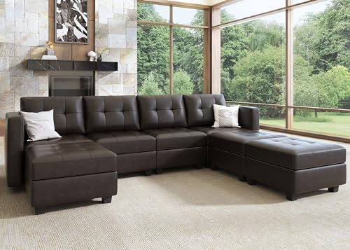 HONBAY U-Shaped Modular Couch with Storage, Brown