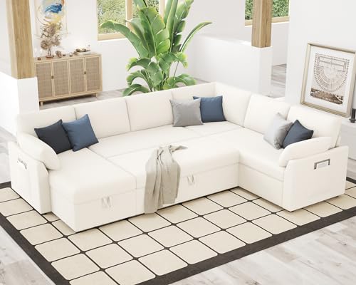 VanAcc 112" U-Shaped Sleeper Sofa with Storage
