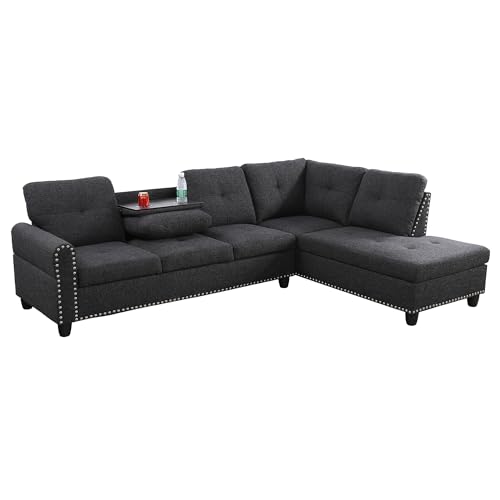 Modern Charcoal Grey L-Shaped Modular Sectional Sofa