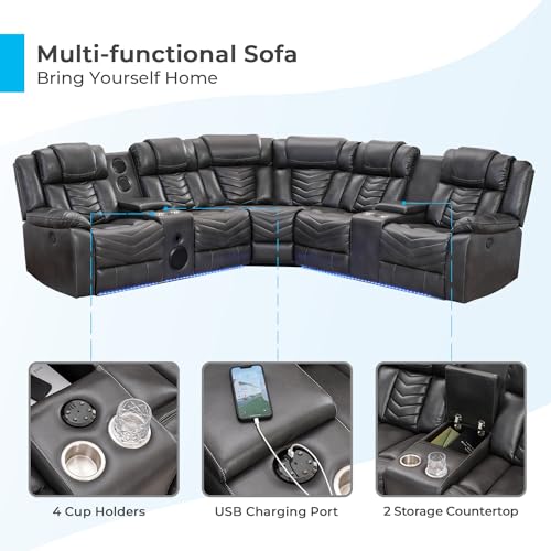 Reclining Sectional Sofa with Speakers and LED Lights