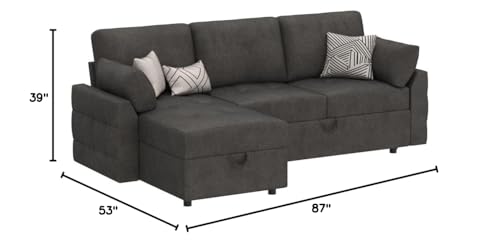 Dark Grey Pull-Out Sleeper Sofa with Storage