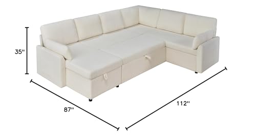 VanAcc 112" U-Shaped Sleeper Sofa with Storage