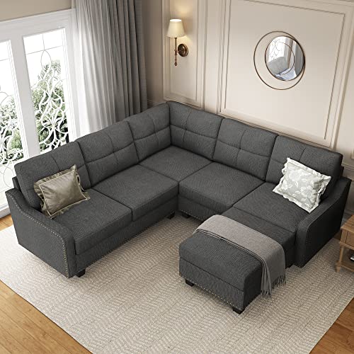 L-Shaped Convertible Sofa with Storage Ottoman