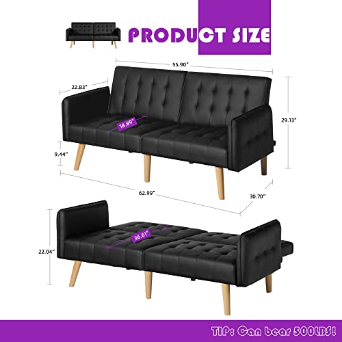 Black Faux Leather Convertible Futon Sofa Bed