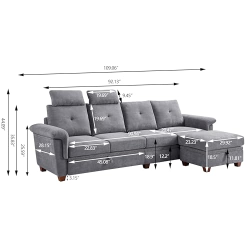 Light Grey Convertible Sectional Sofa with Storage