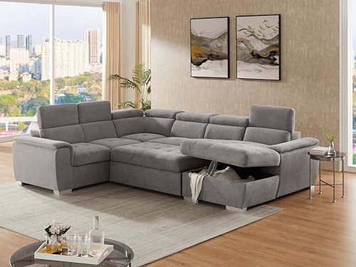 Oversized Light Grey U-Shaped Sleeper Sectional Sofa