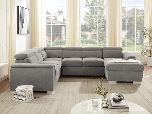 Oversized Light Grey U-Shaped Sleeper Sectional Sofa