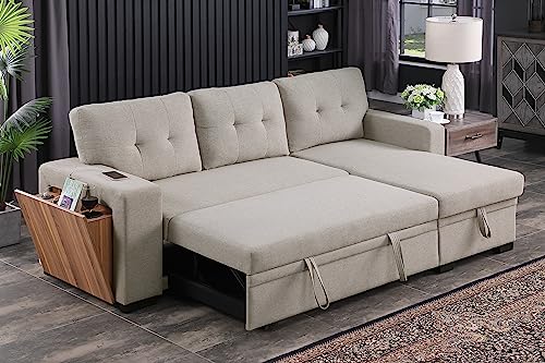 Reversible L-Shaped Convertible Sleeper Sofa – Light Gray