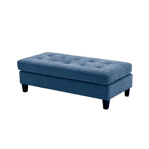 Blue L-Shaped Convertible Sofa with Chaise Lounge