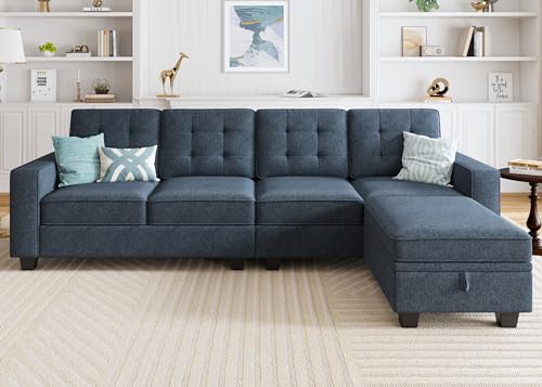 Blue L-Shaped Sectional Sofa with Reversible Chaise