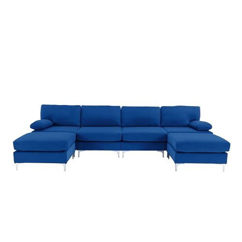 Modern Navy Velvet U-Shaped Modular Sofa Couch