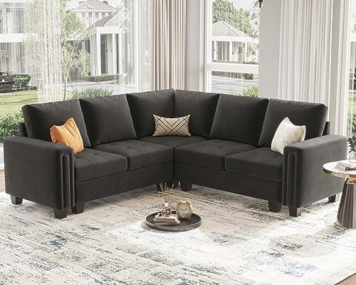 Grey Velvet Modular L-Shaped Sectional Sofa Couch