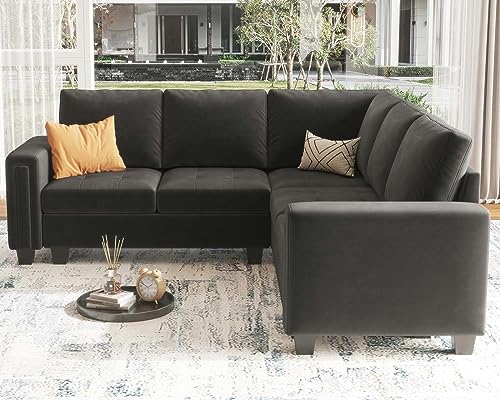 Grey Velvet Modular L-Shaped Sectional Sofa Couch