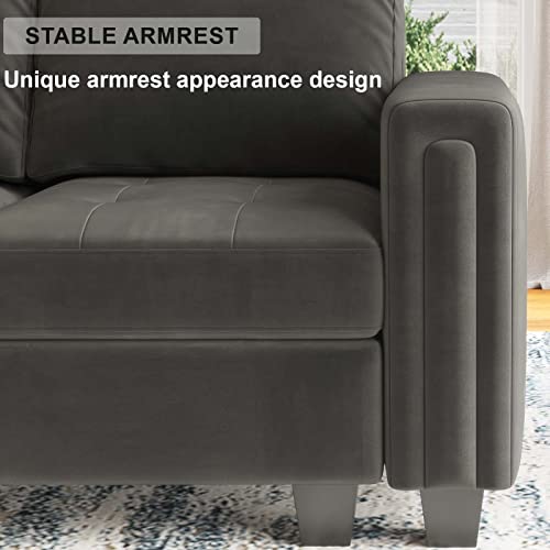 Grey Velvet Modular L-Shaped Sectional Sofa Couch