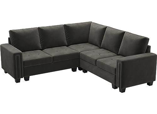 Grey Velvet Modular L-Shaped Sectional Sofa Couch
