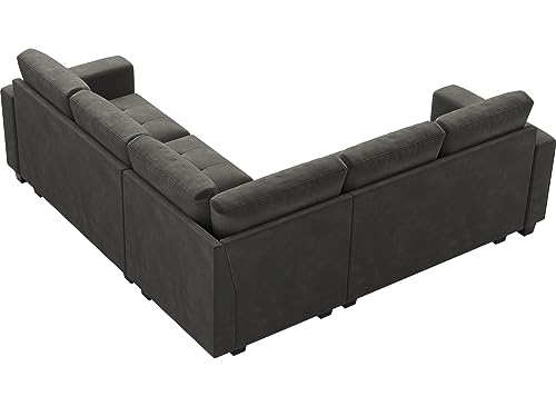 Grey Velvet Modular L-Shaped Sectional Sofa Couch