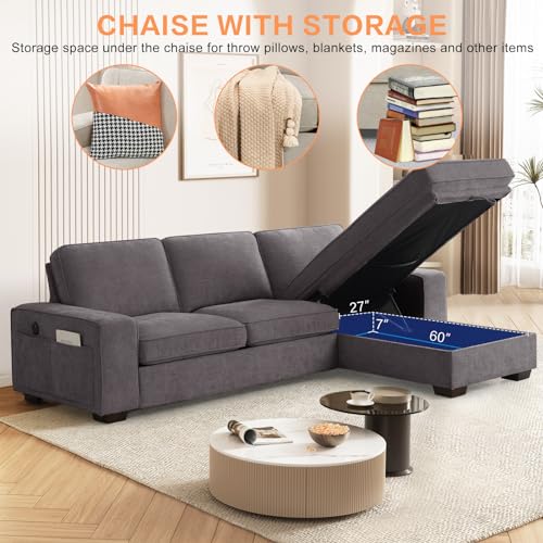 Modern L-Shaped Convertible Sofa with USB Ports
