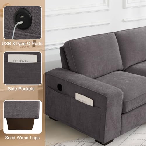 Modern L-Shaped Convertible Sofa with USB Ports