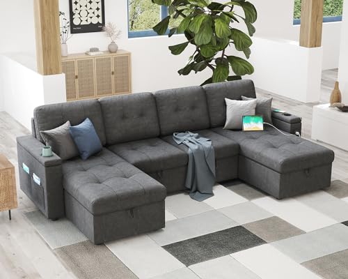 Tufted 109" U-Shaped Sleeper Sofa Bed