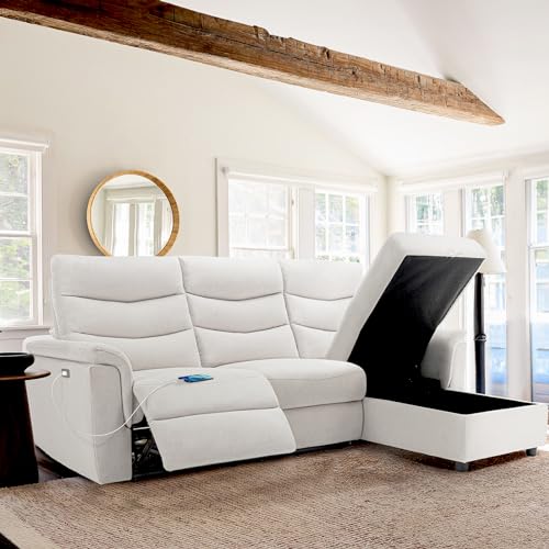 Beige Power Reclining Sectional Sofa with Storage