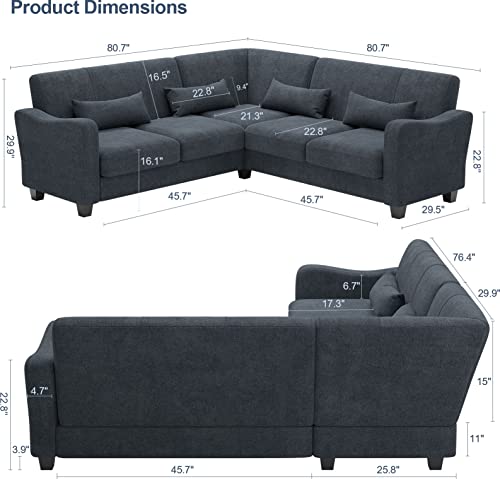Bluish Grey L-Shaped Sectional Sofa with Chaise
