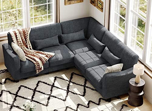 Bluish Grey L-Shaped Sectional Sofa with Chaise
